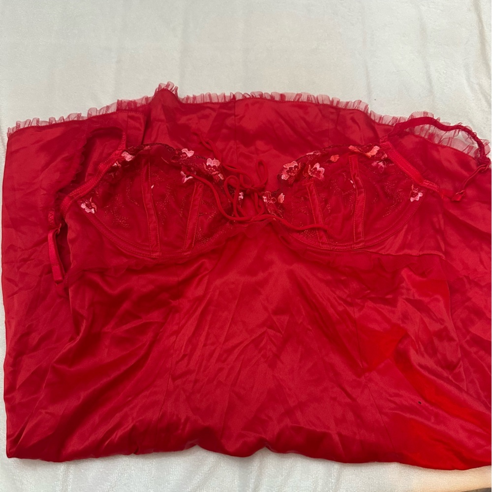 New! For Love & Lemons Red Evie Slip Dress embroidered lace nwot 51381 - Picture 11 of 14